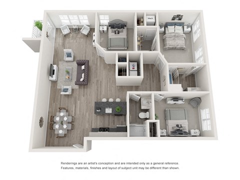 Floor plan for 3 beds, 2 baths, 1397 sqft
